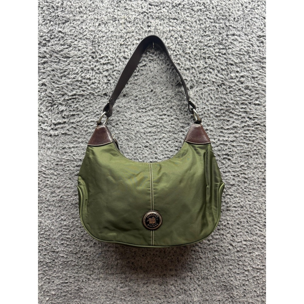 Dooney & Bourke Women's Nylon Brown Leather Strap Hobo Shoulder‎ Bag Army Green